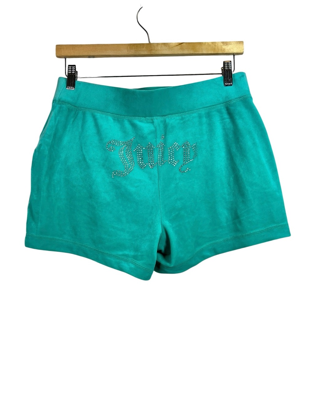 Juicy Couture Teal Bling Velvet Velour Shorts Size M Embellished Soft Loungewear